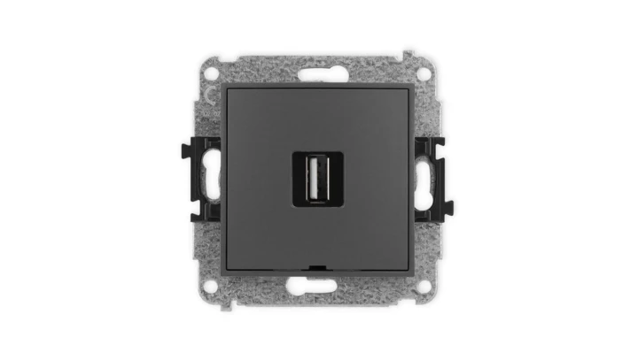 ICON Mechanizm gniazda pojedynczego USB A-A 2.0, bez pola opisowego grafitowy mat 28IGUSBBO-1