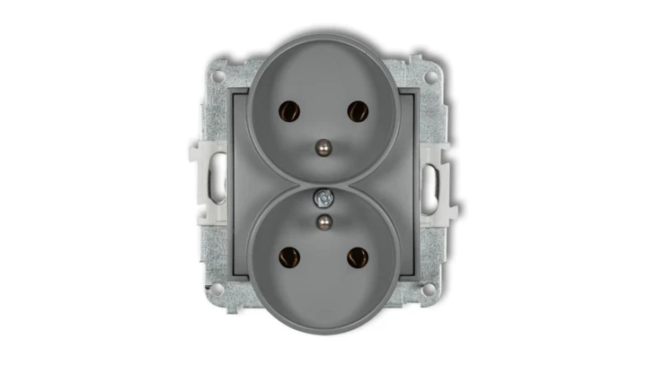 ICON Mechanizm gniazda podwójnego do ramki z uziemieniem 2x(2P+Z) (bez przesłon torów prądowych) szary mat 27IGPR-2z