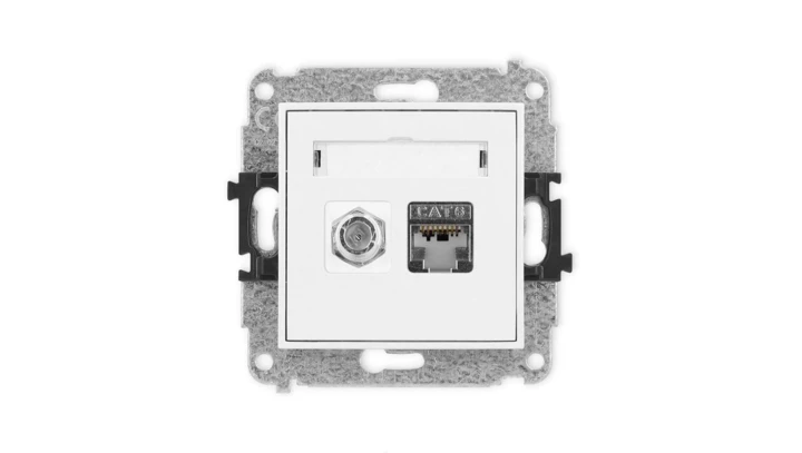 ICON Mechanizm gniazda antenowego poj. typu F (SAT) + gniazda komp. poj. 1xRJ45, kat. 6 ekranowane, 8-stykowy biały mat 25IGFK-5