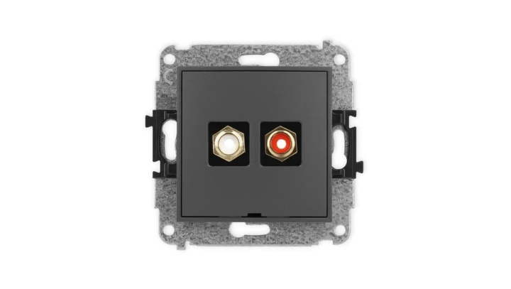 ICON Mechanizm gniazda podwójnego RCA, bez pola opisowego (typu cinch - biały i czerwony, pozłacany) grafitowy mat 28IGRCABO-2