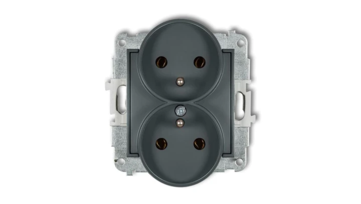 ICON Mechanizm gniazda podwójnego do ramki z uziemieniem 2x(2P+Z) (bez przesłon torów prądowych) grafitowy mat 28IGPR-2z