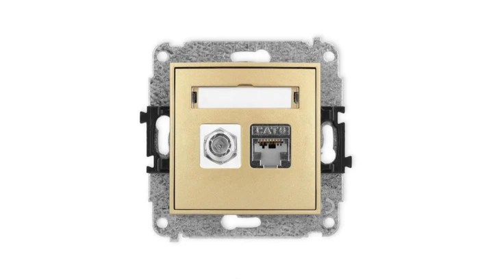 ICON Mechanizm gniazda antenowego poj. typu F (SAT) + gniazda komp. poj. 1xRJ45, kat. 6 ekranowane, 8-stykowy złoty 29IGFK-5
