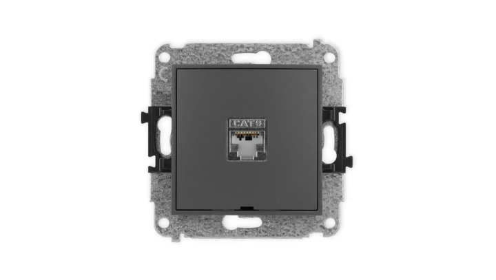 ICON Mechanizm gniazda komputerowego poj. 1xRJ45, kat. 5e, ekranowane, 8-styk, bez pola opisowego grafitowy mat 28IGKBO-1e