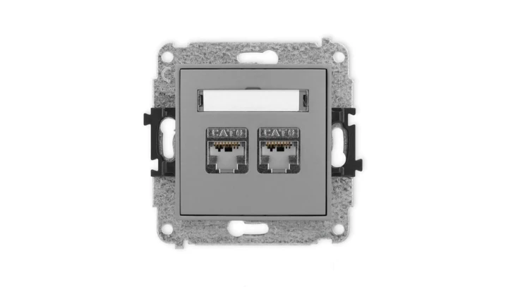ICON Mechanizm gniazda komputerowego podwójnego 2xRJ45, kat. 6, ekranowane, 8-stykowy szary mat 27IGK-6