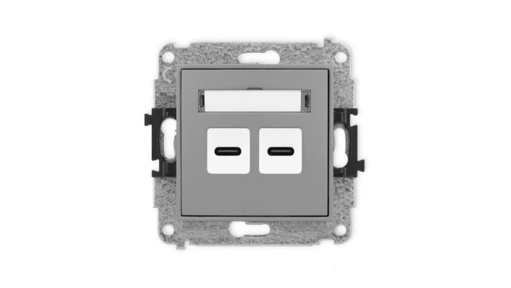 ICON Mechanizm gniazda podwójnego 2xUSB C-C szary mat 27IGUSB-8