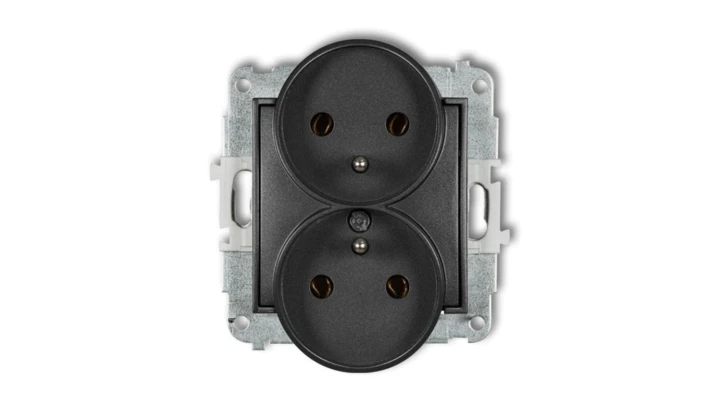 ICON Mechanizm gniazda podwójnego do ramki z uziemieniem 2x(2P+Z) (bez przesłon torów prądowych) grafitowy 11IGPR-2z