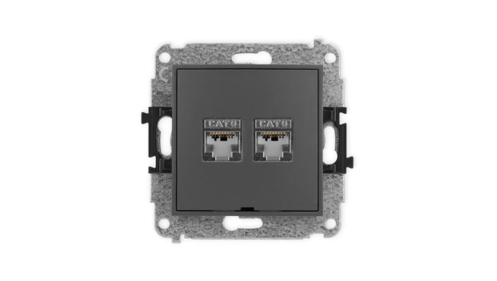 ICON Mechanizm gniazda komputerowego podwójnego 2xRJ45, kat. 6, ekranowane, 8-styk, bez pola opisowego grafitowy mat 28IGKBO-6