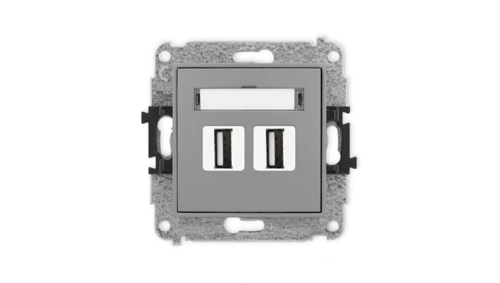 ICON Mechanizm gniazda podwójnego 2xUSB A-A 2.0 szary mat 27IGUSB-2