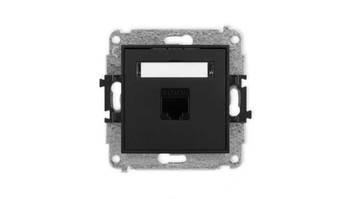 ICON Mechanizm gniazda komputerowego pojedynczego 1xRJ45, kat. 6, 8-stykowy czarny mat 12IGK-3