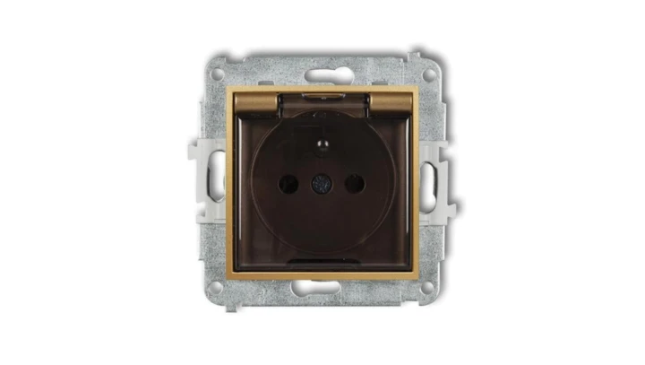 ICON Mechanizm gniazda bryzgoszczelnego z uziemieniem 2P+Z (klapka dymna, przesłony torów prądowych) złoty 29IGPB-1zdp