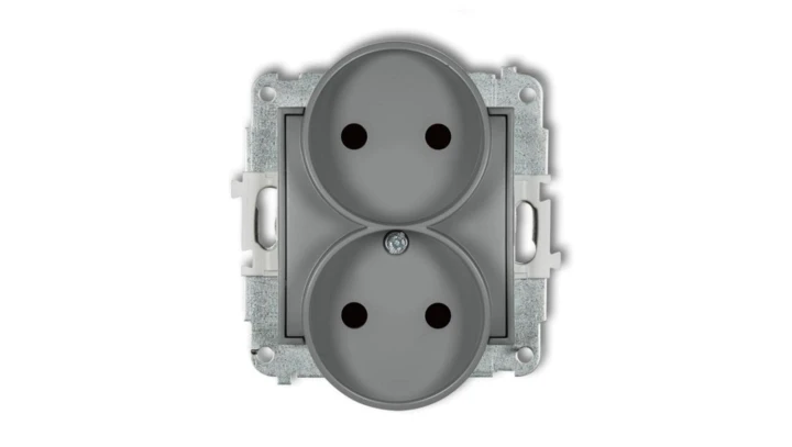 ICON Mechanizm gniazda podwójnego do ramki bez uziemienia 2x2P (przesłony torów prądowych) szary mat 27IGPR-2p