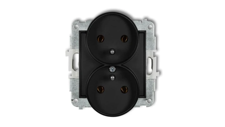 ICON Mechanizm gniazda podwójnego do ramki z uziemieniem 2x(2P+Z) (bez przesłon torów prądowych) czarny mat 12IGPR-2z