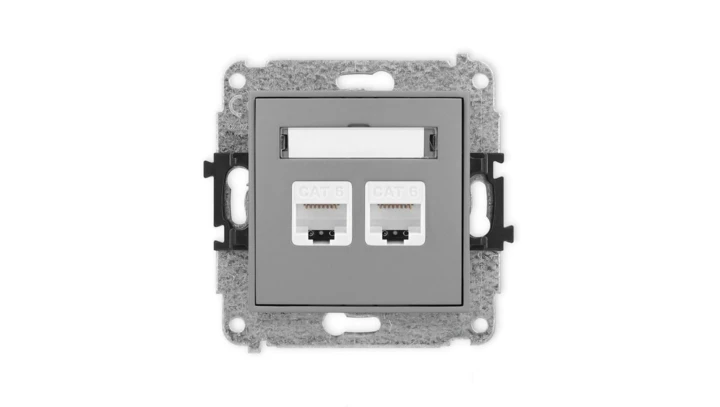 ICON Mechanizm gniazda komputerowego podwójnego 2xRJ45, kat. 6, 8-stykowy szary mat 27IGK-4