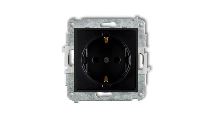 ICON Mechanizm gniazda pojedynczego z uziemieniem SCHUKO 2P+Z (przesłony torów prądowych) czarny mat 12IGP-1sp