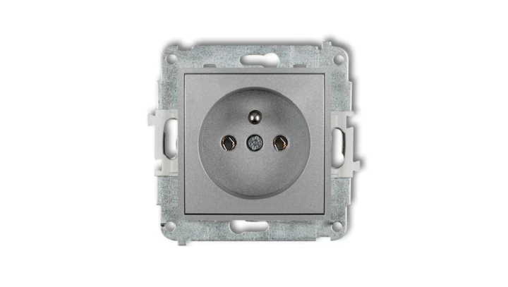 ICON Mechanizm gniazda pojedynczego z uziemieniem 2P+Z (bez przesłon torów prądowych) srebrny metalik 7IGP-1z
