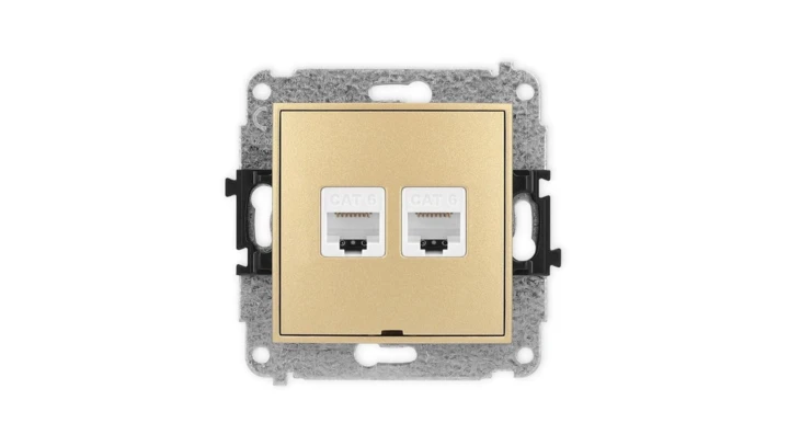 ICON Mechanizm gniazda komputerowego podwójnego 2xRJ45, kat. 6, 8-stykowy, bez pola opisowego złoty 29IGKBO-4