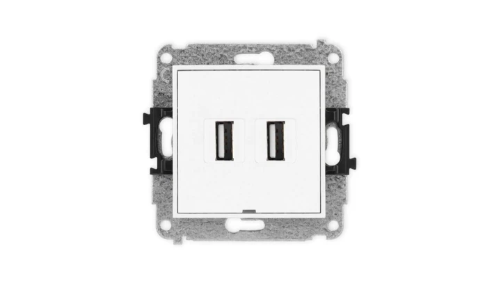 ICON Mechanizm gniazda podwójnego 2xUSB A-A 2.0, bez pola opisowego biały IGUSBBO-2