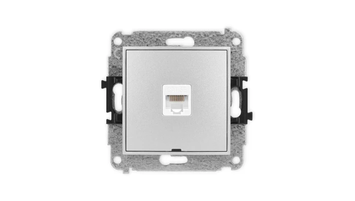 ICON Mechanizm gniazda komputerowego pojedynczego 1xRJ45, kat. 5e, 8-stykowy, bez pola opisowego srebrny metalik 7IGKBO-1