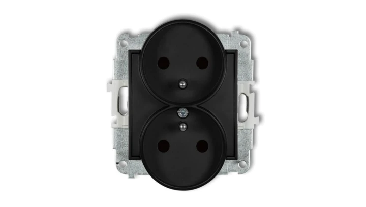 ICON Mechanizm gniazda podwójnego do ramki z uziemieniem 2x(2P+Z) (przesłony torów prądowych) czarny mat 12IGPR-2zp