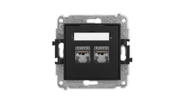 ICON Mechanizm gniazda komputerowego podwójnego 2xRJ45, kat. 6, ekranowane, 8-stykowy czarny mat 12IGK-6