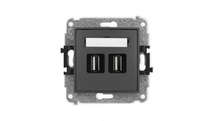 ICON Mechanizm gniazda podwójnego 2xUSB A-A 2.0 grafitowy mat 28IGUSB-2