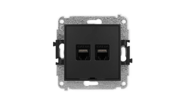ICON Mechanizm gniazda komputerowego podwójnego 2xRJ45, kat. 6A, 8-stykowy, bez pola opisowego czarny mat 12IGKBO-8