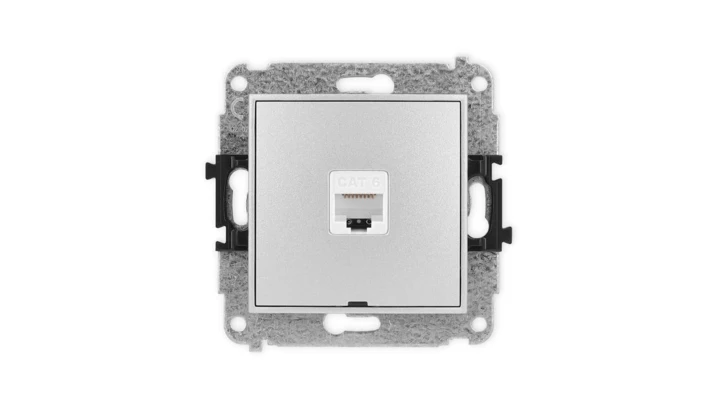 ICON Mechanizm gniazda komputerowego pojedynczego 1xRJ45, kat. 6, 8-stykowy, bez pola opisowego srebrny metalik 7IGKBO-3