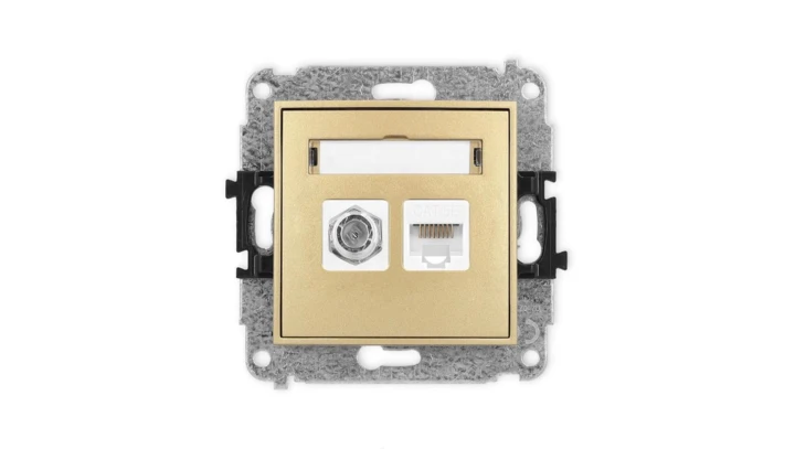 ICON Mechanizm gniazda antenowego poj. typu F (SAT) + gniazda komp. poj. 1xRJ45, kat. 5e, 8-stykowy złoty 29IGFK-1