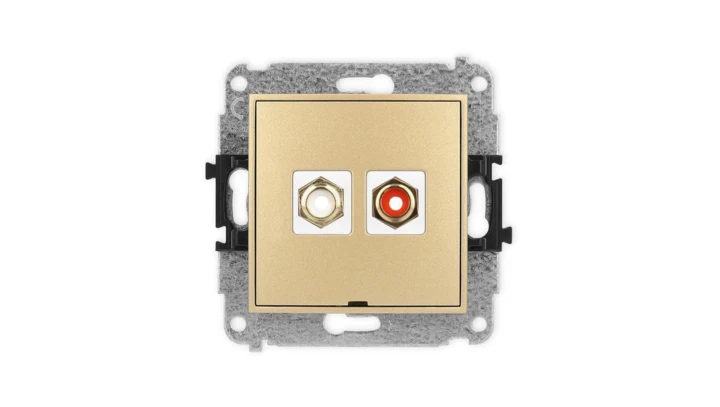 ICON Mechanizm gniazda podwójnego RCA, bez pola opisowego (typu cinch - biały i czerwony, pozłacany) złoty 29IGRCABO-2