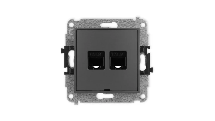 ICON Mechanizm gniazda komputerowego podwójnego 2xRJ45, kat. 5e, 8-stykowy, bez pola opisowego grafitowy mat 28IGKBO-2