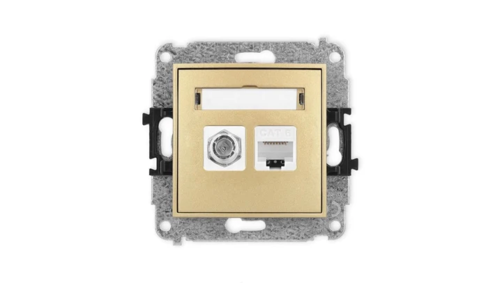 ICON Mechanizm gniazda antenowego poj. typu F (SAT) + gniazda komp. poj. 1xRJ45, kat. 6, 8-stykowy złoty 29IGFK-3