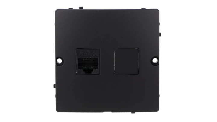 Simon Basic Gniazdo komputerowe RJ45 pojedyncze, kategoria 5e (moduł). Montaż gniazda na wkręty do puszki czarny BMF51.02/49