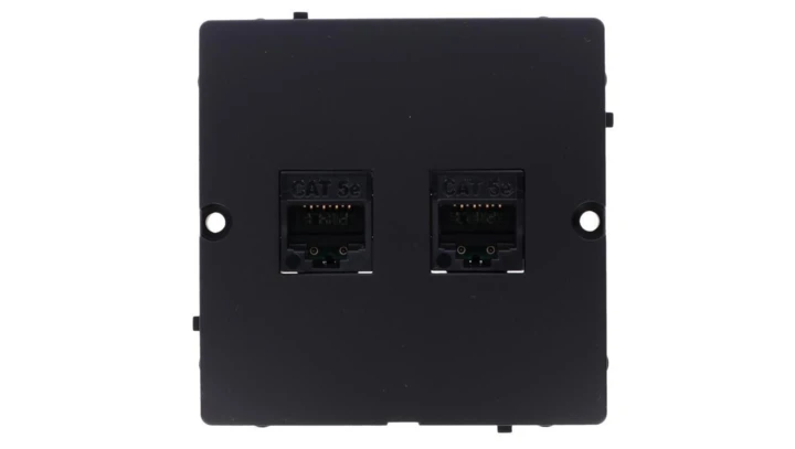 Simon Basic Gniazdo komputerowe RJ45 podwójne kategoria 5e (moduł). Montaż gniazda na wkręty do puszki czarny BMF52.02/49