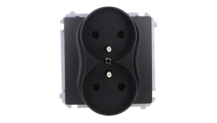 Simon Basic Gniazdo wtyczkowe podwójne z uziemieniem (moduł),16A, 250V, zaciski śrubowe czarny BMGZ2M.01/49