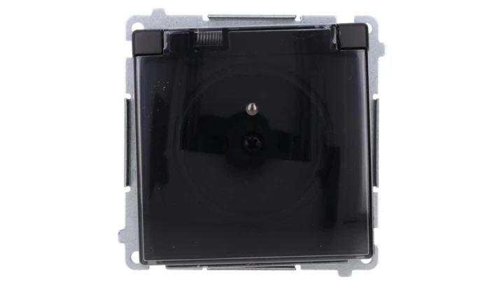 Simon Basic Gniazdo wtyczkowe z uziemieniem, IP44 (moduł) 16A, 250V, zaciski śrubowe klapka transp. czarny BMGZ1B.01/49A