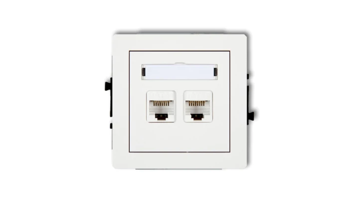 DECO Mechanizm gniazda komputerowego podwójnego 2xRJ45, kat. 6, ekranowane, 8-stykowy, biały mat 25DGK-6