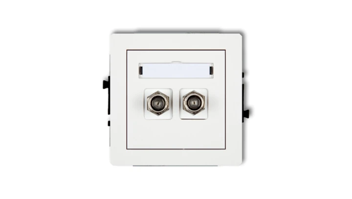 DECO Mechanizm gniazda antenowego podwójnego typu F (SAT) pozłacany, biały mat 25DGF-2.1