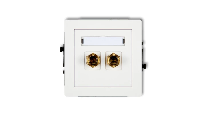 DECO Mechanizm gniazda głośnikowego pojedynczego (typu banan - czerwony i czarny, pozłacany, 4 mm2, skręcany), biały mat 25DGG-4