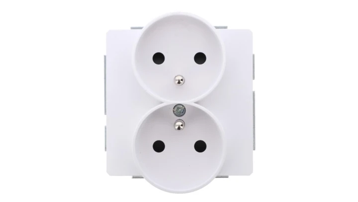 DECO Mechanizm gniazda podwójnego do ramki DECO Soft z uziemieniem 2x(2P+Z) (przesłony torów prądowych), biały mat 25DGPRSO-2zp