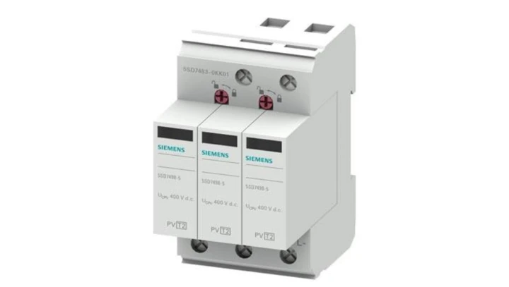 Ogranicznik przepięć PV Typ 2 3P Uc 600V DC Iimp 15kA Imax 40kA ze stykami sygn SENTRON 5SD7483-0KK01