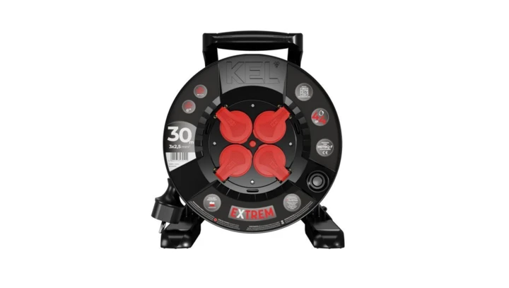 Przedłużacz bębnowy EXTREME LINE 4 gniazda z/u IP44 16A H07BQ-F 3x2,5 30m czarny W-100086