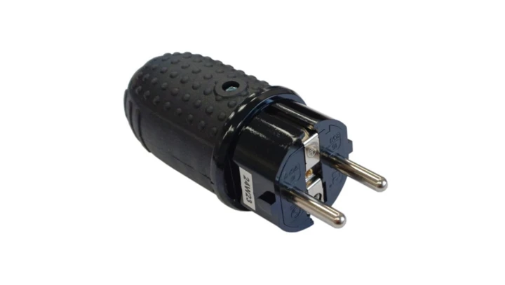 Wtyczka gumowa 2P+Z IP44 250V~ 16 A 3680W prosta czarna 24016