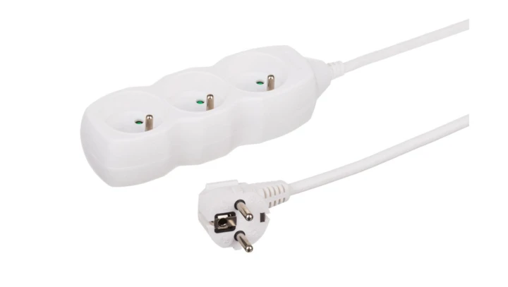 Przedłużacz 3-gniazdowy, 3m biały, 3x1,0mm OWY 34330