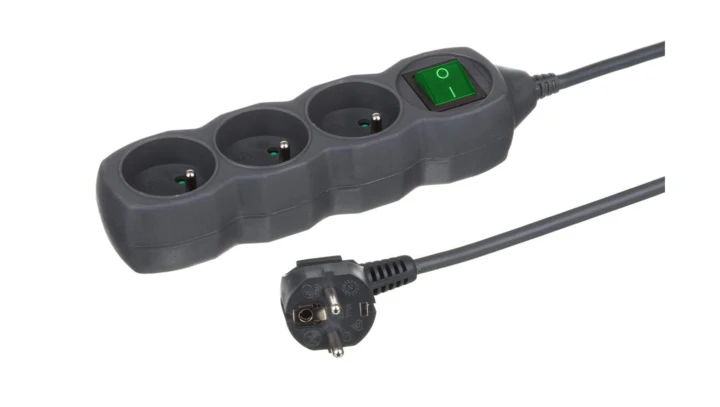 Przedłużacz 3-gniazdowy, 5m grafit, z wyłącznikiem, 3x1,0mm OWY 24303