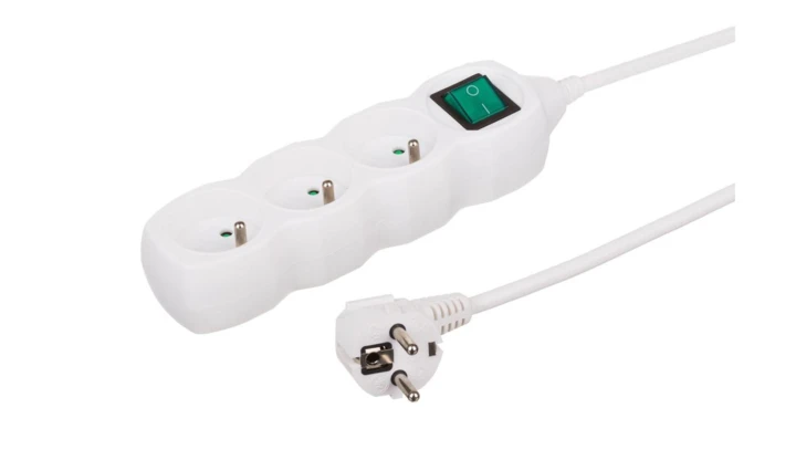 Przedłużacz 3-gniazdowy, 3m biały, z wyłącznikiem, 3x1,0mm OWY 35330