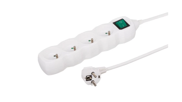 Przedłużacz 4-gniazdowy, 3m biały, z wyłącznikiem, 3x1,0mm OWY 35430