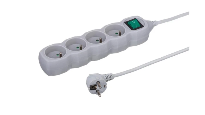 Przedłużacz 4-gniazdowy, 5m szary, z wyłącznikiem, 3x1,0mm OWY 24385