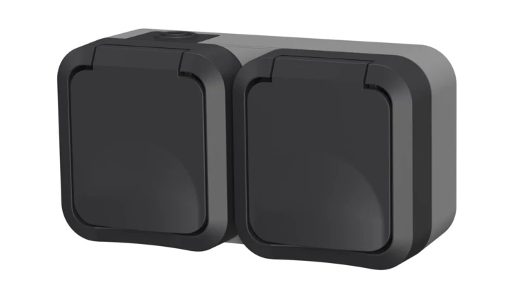 Gniazdo z uziemieniem podwójne natynkowe Aqua Pro IP55 szaro grafitowe 60325