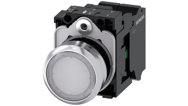 Przycisk podświetlany biały płaski 22mm metal z samopowrotem 1NO LED 24V AC-DC przył sprężynowe SIRIUS ACT 3SU1152-0AB60-3BA0