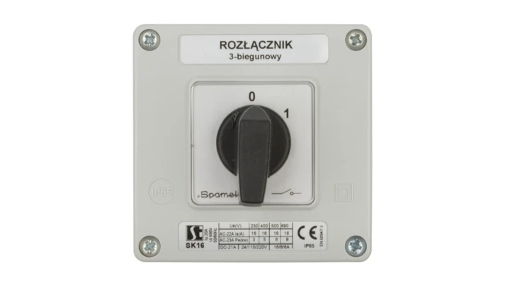 Łącznik krzywkowy 0-1 3P 16A w obudowie SK16-2.8211OB11